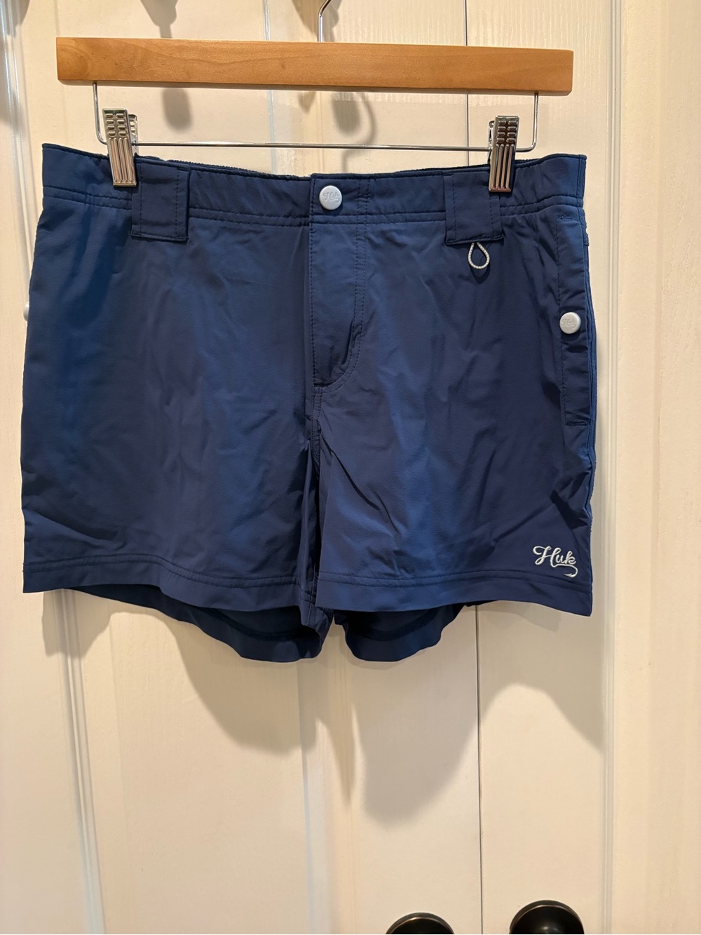 Huk Navy Blue Athletic Shorts with Button Waist